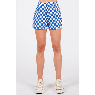 GAME DAY CHECKERED FRAYED HEM CASUAL SHORTS