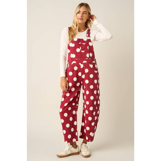 POLKA DOT GAME DAY BARREL LEG OVERALLS
