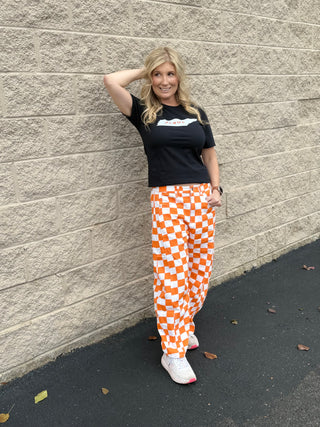 Orange Checkered Denim Pants