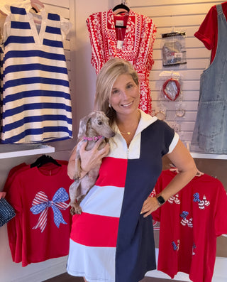 Patriotic Colorblock Zip-Up T-Shirt Dress