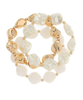 Luxe 3-Row Baroque Pearl & Marble Statement Bracelet