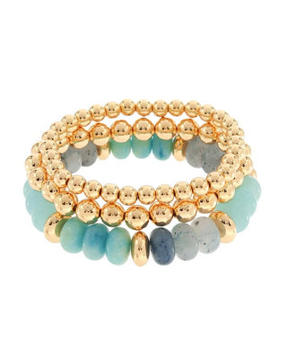 3-Row Teal Marble & Gold Stacked Stretch Bracelet