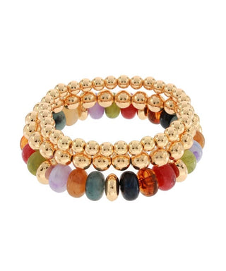 Siena 3-Row Gold & Multicolored Marble Bead Stretch Bracelet