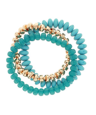 Bohemian Azure 3-Row Stacked Beaded Stretch Bracelet