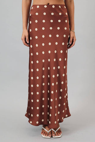 SATIN MIDI SKIRT WITH ELASTIC WAIST IN POLKA DOT