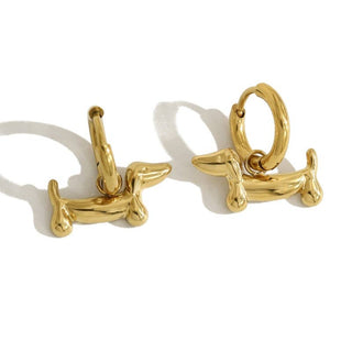 Dachshund Dog Drop Hoop Earrings, Gold Plated