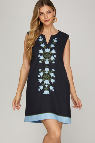 Flora Embroidered Linen-Blend Dress