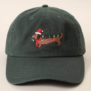 Christmas Dachshund Embroidered Cotton Dad Cap