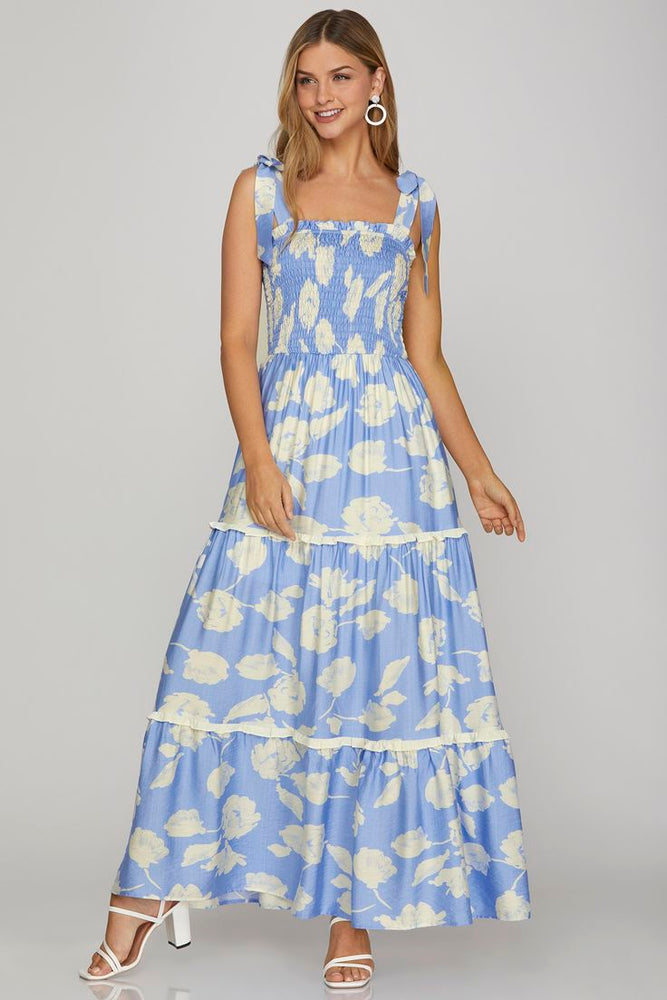 Tiered Maxi Dress with Shoulder Ties - Dress