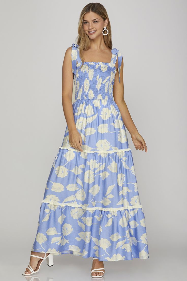 Tiered Maxi Dress with Shoulder Ties - Dress