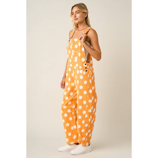 POLKA DOT GAME DAY BARREL LEG OVERALLS