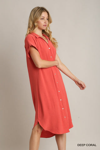 Aura Coral High-Low Shirt Dress