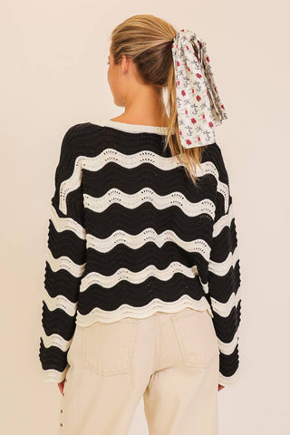 Wavy Textured Knit Spring Sweater