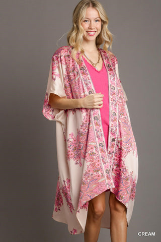Luxurious Paisley Satin Open Front Kimono