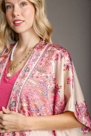 Luxurious Paisley Satin Open Front Kimono