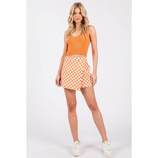GAME DAY CHECKERED OVERLAY WRAP FRONT MINI SKORT