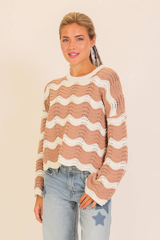 Wavy Textured Knit Spring Sweater