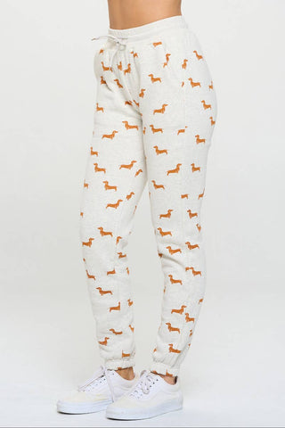Cozy Mustard Dachshund Print Sweatpants – Cute Wiener Dog Joggers