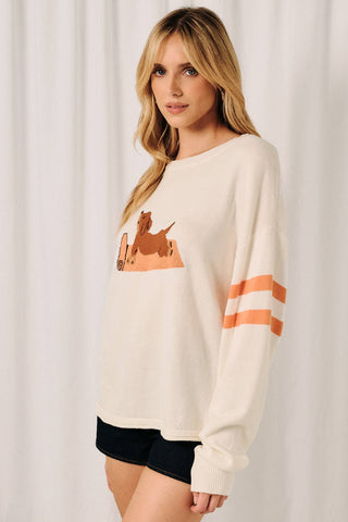 ROUND NECK LONG SLEEVE "DOG YOGA CLUB" GRAPHIC SWEATER