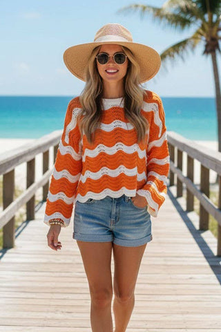 Wavy Textured Knit Spring Sweater