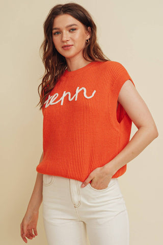 CSW10210Y - 'TENN" EMBROIDERED SLEEVELESS SWEATER TOP: Ivory / L