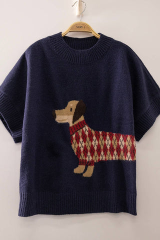 12W3672N-Dog Graphic Short Sleeve Knit