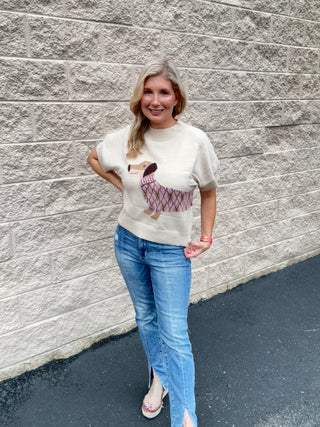 The Camille Dachshund Intarsia Knit Top