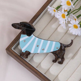 Bow & Stripe Dachshund Hair Claw, Acrylic