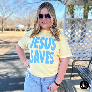 "Jesus Saves" Christian T-Shirt | Comfort Colors® Heavyweight Faith Tee