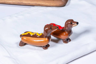 Dachshund Hot Dog Salt & Pepper Set, 4" Ceramic