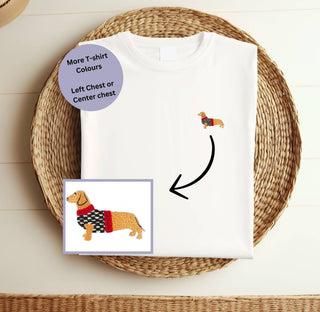 Organic Embroidered Dachshund T-Shirt - Unisex Sausage Dog Tee