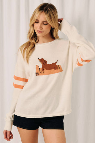 ROUND NECK LONG SLEEVE "DOG YOGA CLUB" GRAPHIC SWEATER