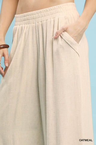 Breezy Scalloped Hem Linen-Cotton Wide Leg Pants