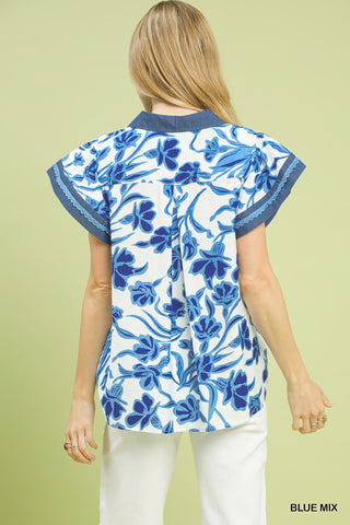Azure Bloom Floral Top