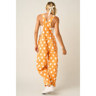 POLKA DOT GAME DAY BARREL LEG OVERALLS
