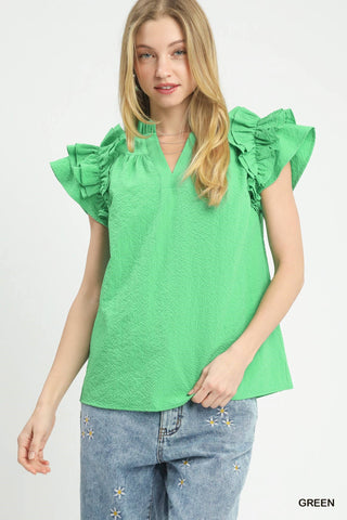 Aria Textured Ruffle Sleeve Blouse