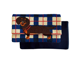 Lily Posh Hand-Beaded Dachshund Plaid Crossbody Clutch