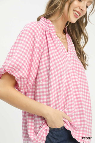 Gingham Scalloped Hem Top