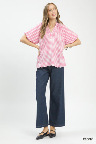 Gingham Scalloped Hem Top
