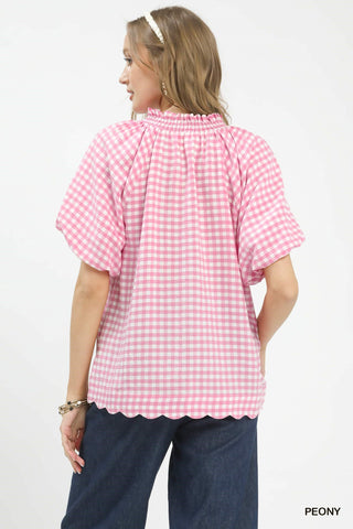 Gingham Scalloped Hem Top