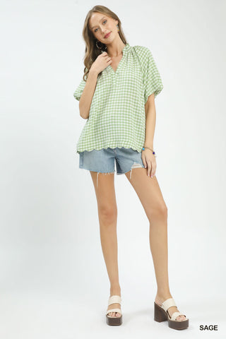 Gingham Scalloped Hem Top
