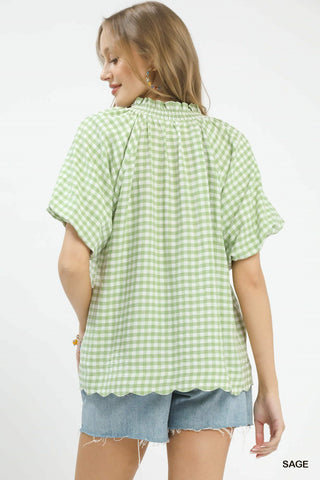 Gingham Scalloped Hem Top