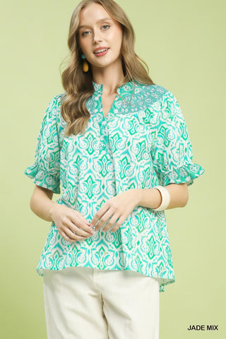 Jade Boho Puff Sleeve Smocked Top