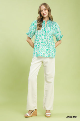 Jade Boho Puff Sleeve Smocked Top