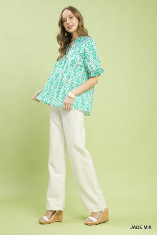 Jade Boho Puff Sleeve Smocked Top