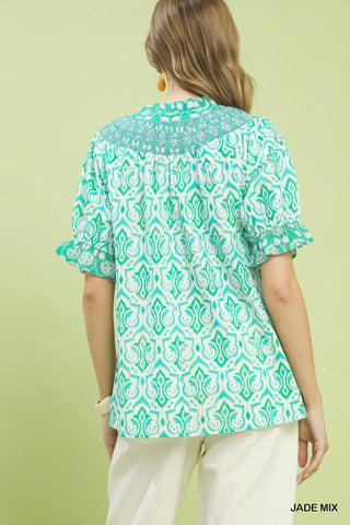 Jade Boho Puff Sleeve Smocked Top