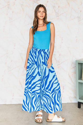 Electric Blue Zebra Wide Leg Pants