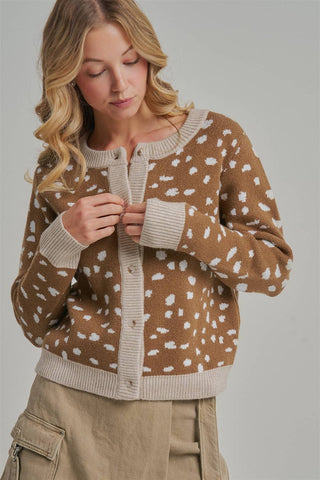 The Dappled Knit Cardigan | Premium Fawn Print Autumn Layer