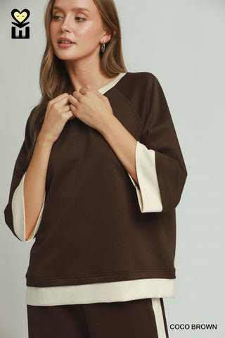 LuxeKnit Colorblock Raglan Crewneck Top