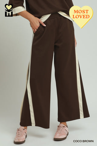 LuxeKnit Side Slit Colorblock Wide Leg Pants
